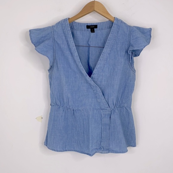 J. Crew Tops - J.Crew Chambray Cotton Ruffle Sleeve Top